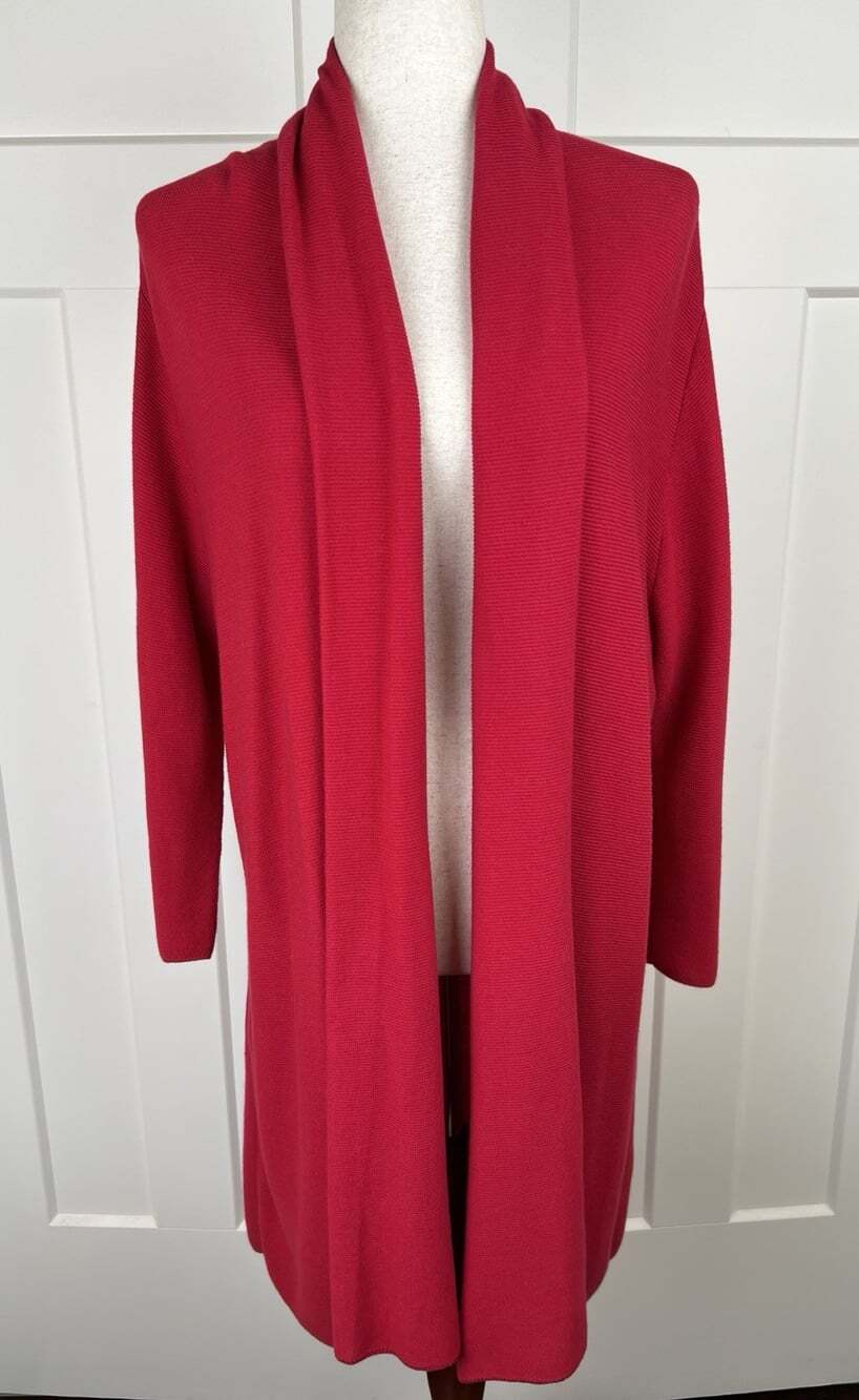 Peruvian Connection Cardigan L Red Pima Cotton Longline Shawl Collar Oversized